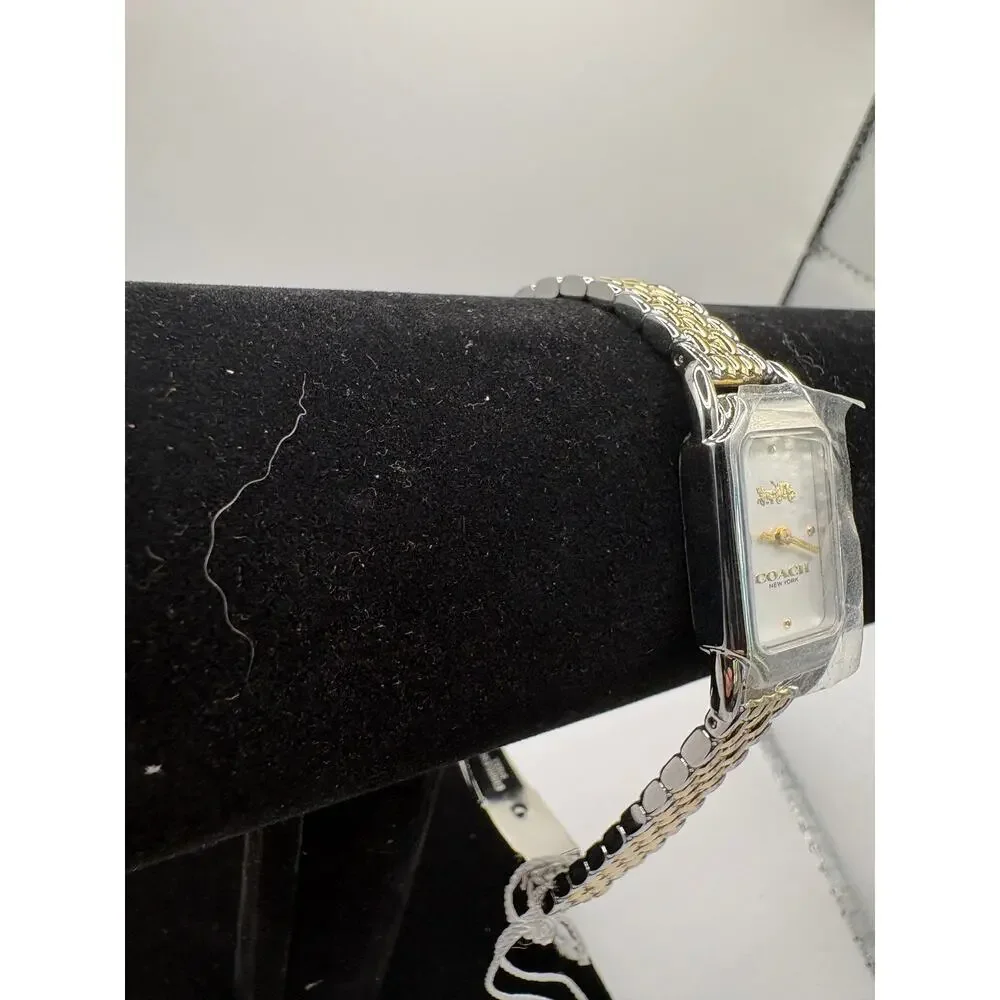 Coach New York Cadie Women Watch Two-Tone Bracelet Slim Rectangular As Is Silver